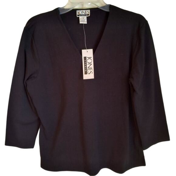 Jones Studio 3/4 Sleeve Top Wmn's Sz M Black V Neck Soft Knit base layer Casual - Picture 5 of 14